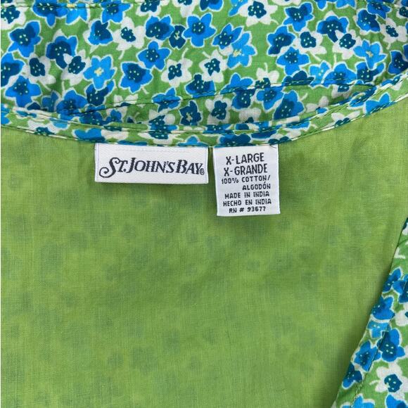 St. John’s Bay Women’s Cap Sleeve Wrap Front Blouse, Green Floral, size XL - Picture 8 of 11